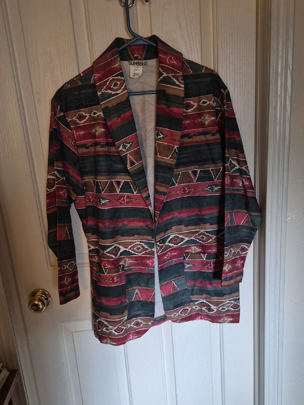 Sunbelt Southwestern-Pattern Open-Front Jacket in Pink, Green & Tan